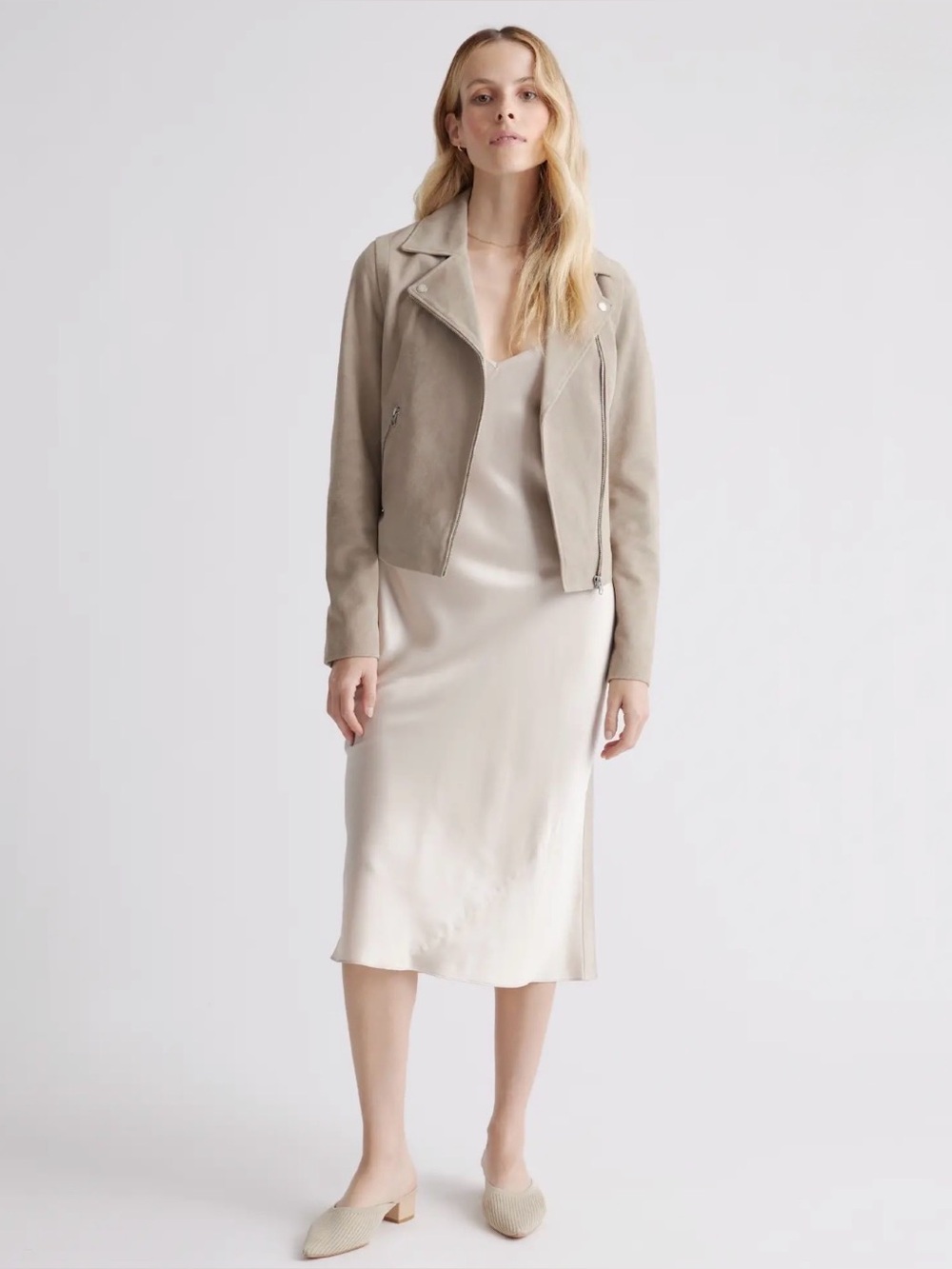 Quince 100% Washable Silk Slip Dress in Light Champagne - Picture 4 of 6